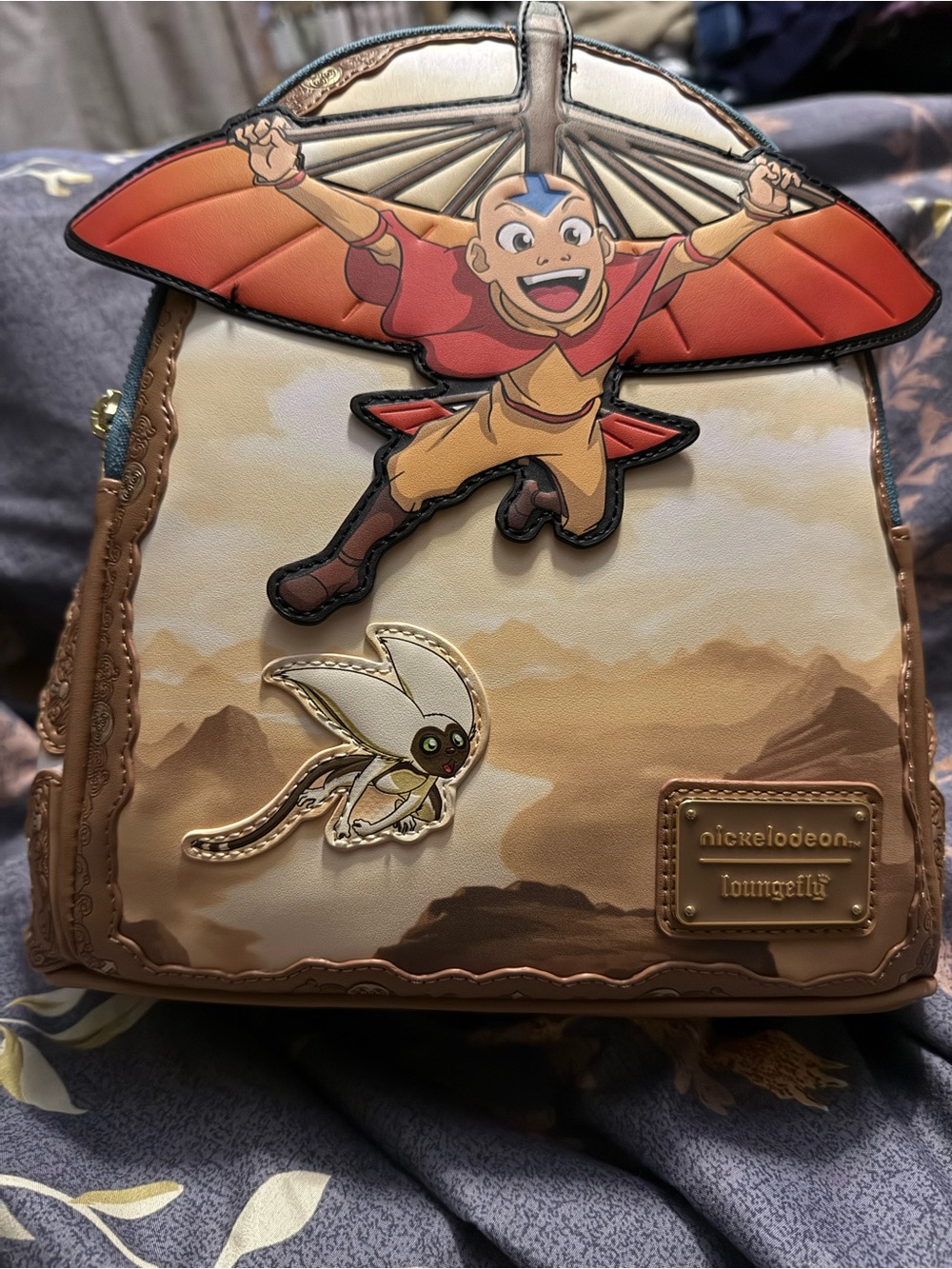 Loungefly Avatar Aang and Momo Mini Backpack in Tan, Brown, Orange